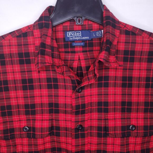 Polo Ralph Lauren Shirt Mens Large Plaid Red Classic Fit - Picture 1 of 12